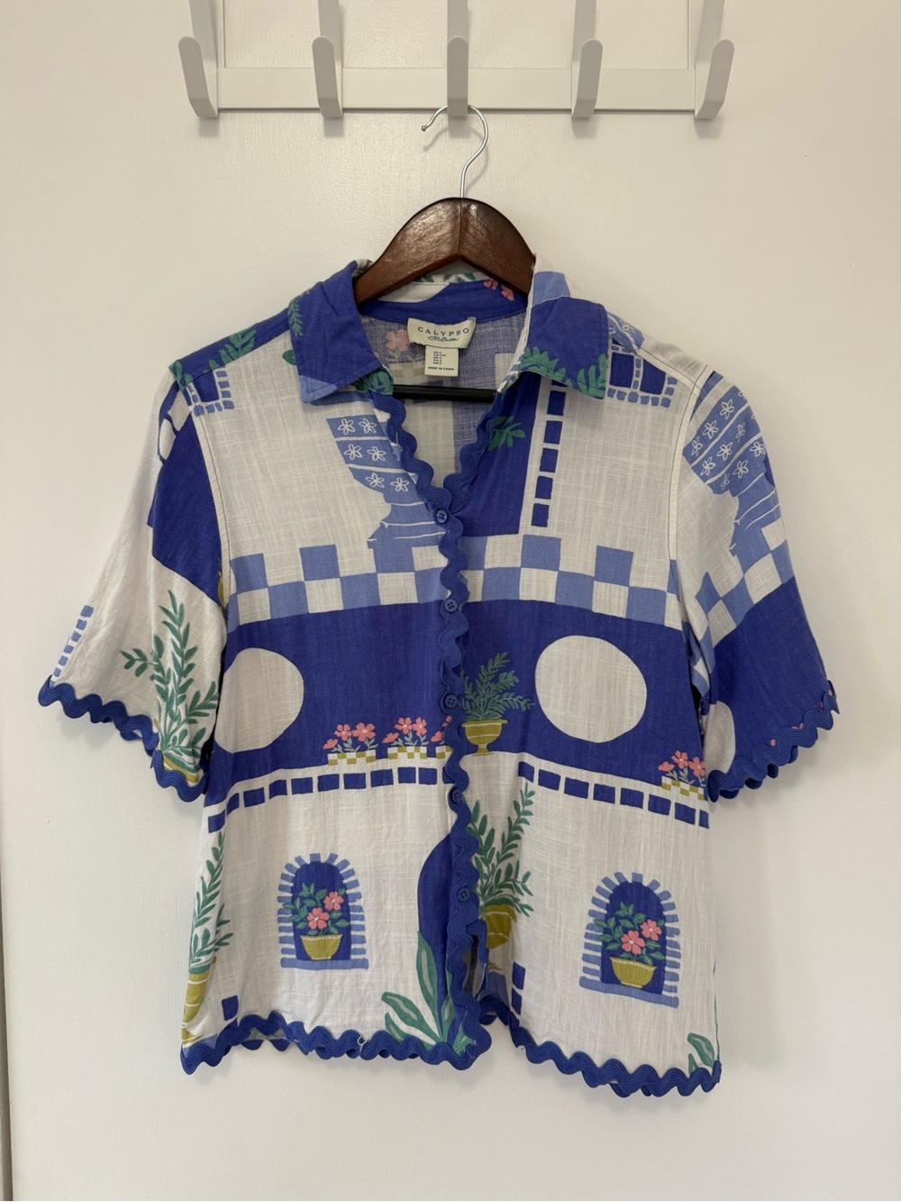 Calypso St Barth Blue White Button Down Shirt | Boho Lightweight Resort